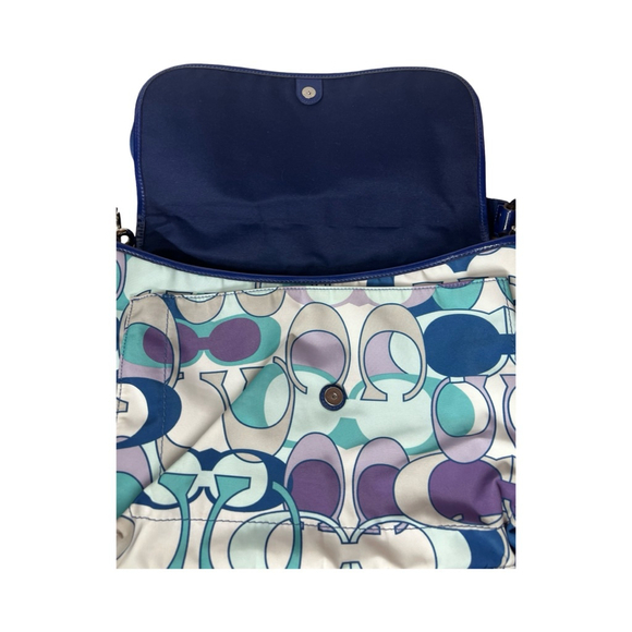 EUC Coach Kyra Daisy Scarf Signature Nylon Crossbody Messenger Blue Purple/COA - Picture 4 of 11